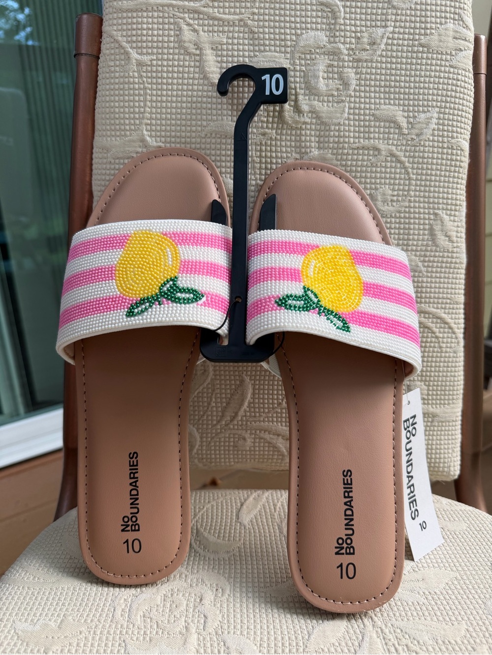 Women’s Beaded Lemon Slide Sandals Pink & White Size US 10 - Picture 13 of 16